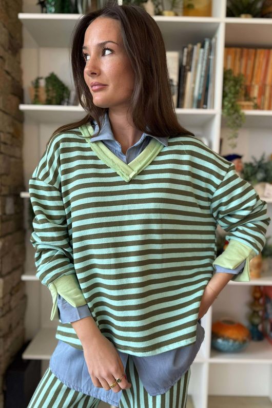 Shoreditch Classic V Sweat Spearmint & Khaki